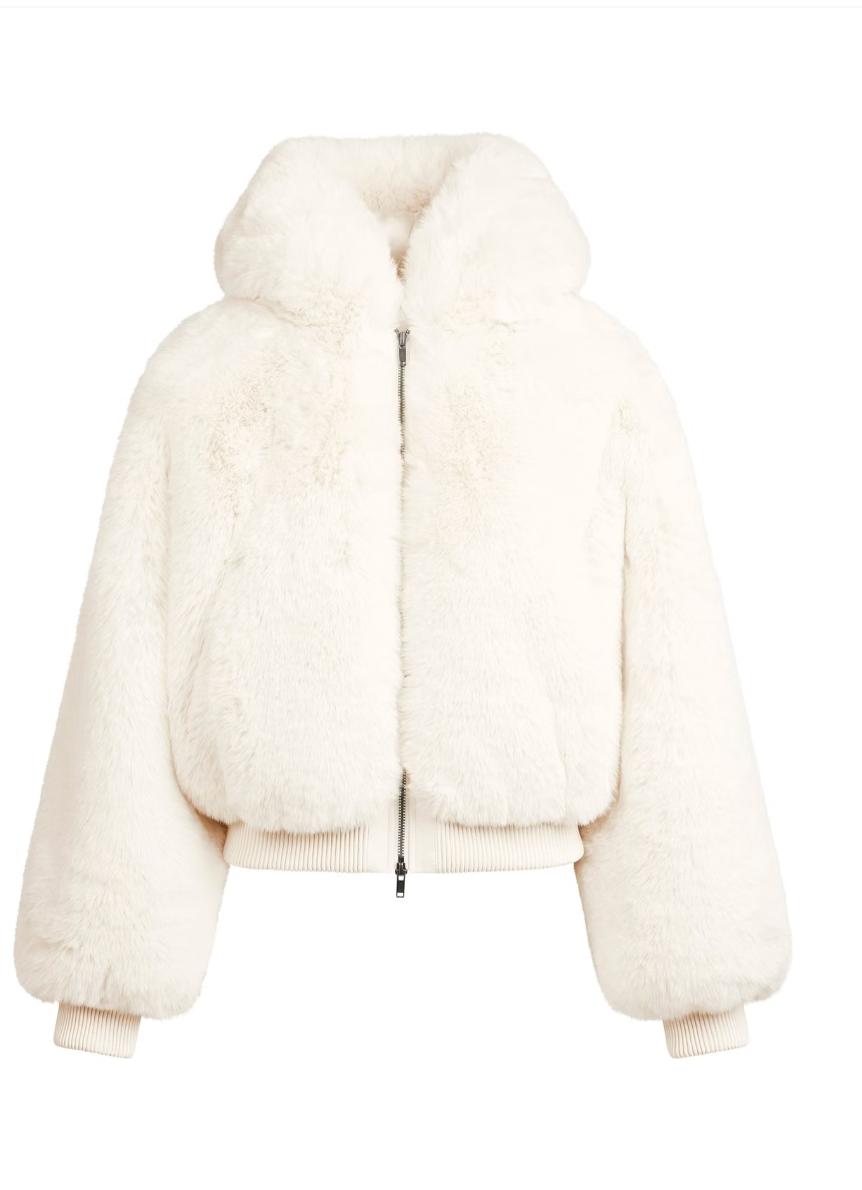 White Fur Zip Up Jacket