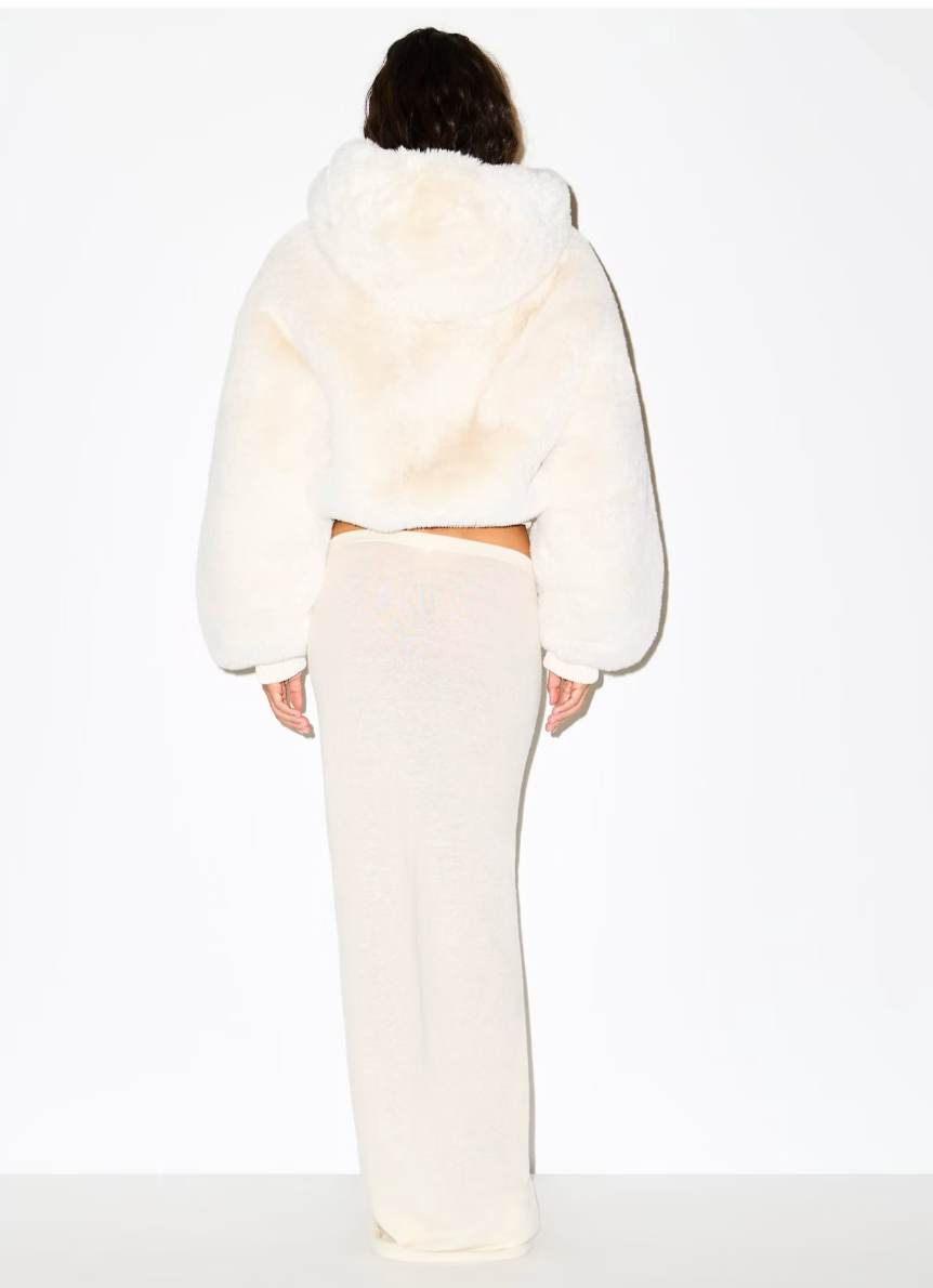 White Fur Zip Up Jacket